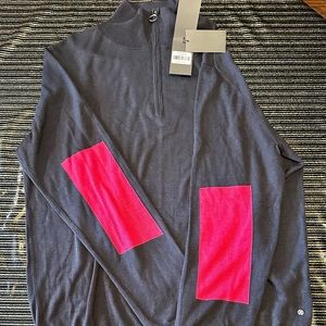 GRAY WITH PINK ELBOW PATCHES | QUATER ZIP SWEATER- SLIM FIT